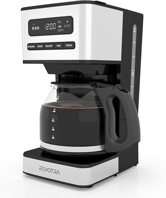 REVOTRA 12-Cup Programmable Coffee Maker with Iced Coffee Option, Stro