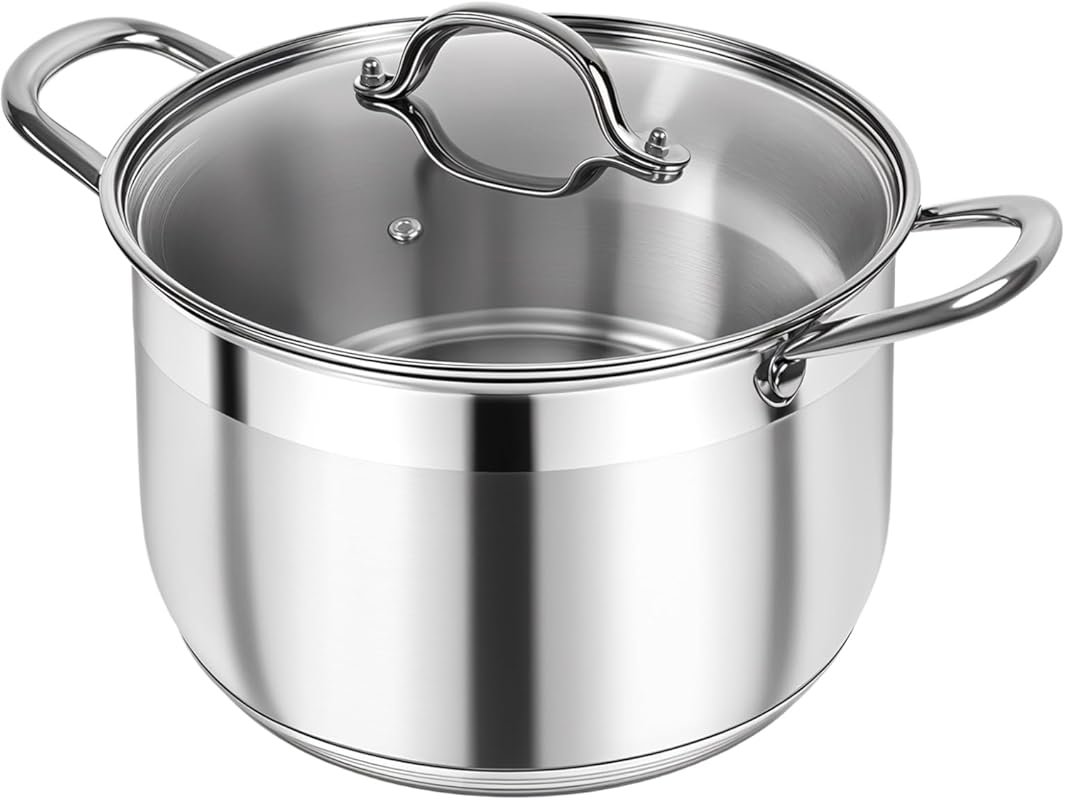 Kirecoo 12-Quart Heavy Duty Stainless Steel Stock Pot with Visible Lid