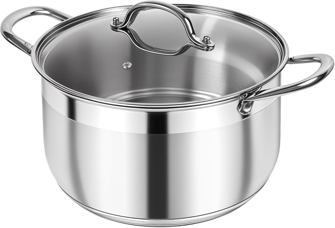 Kirecoo 5-Quart Stainless Steel Stock Pot with Visible Lid for Pasta &