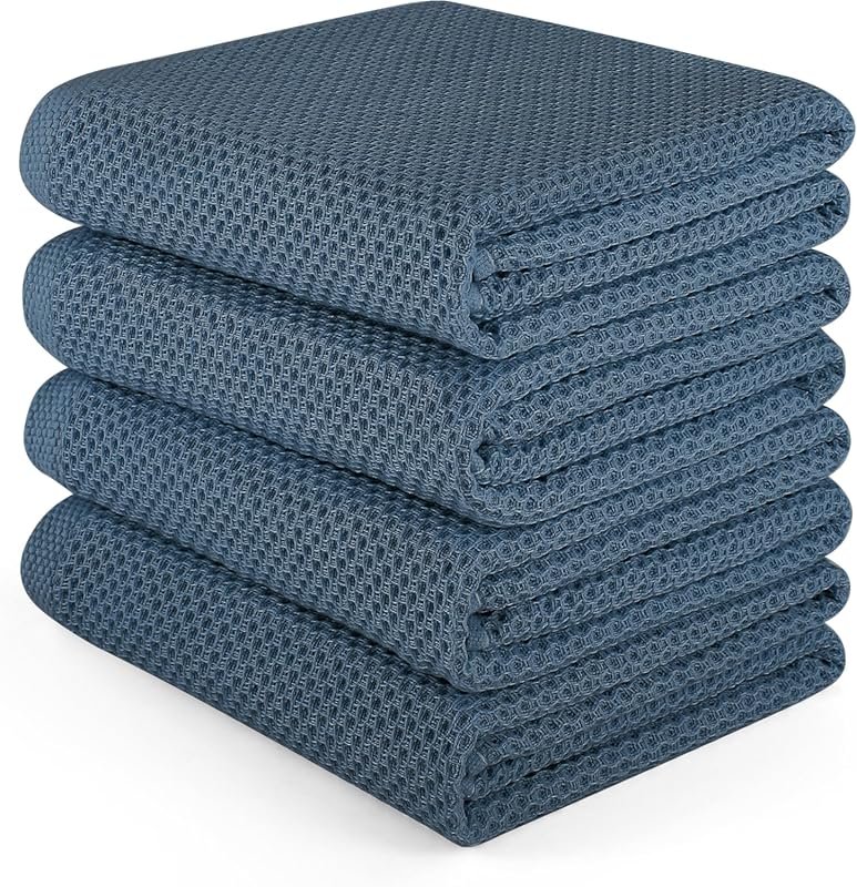 Large Blue Gray Cotton Waffle Hand Towels – Extra Absorbent, 16x28