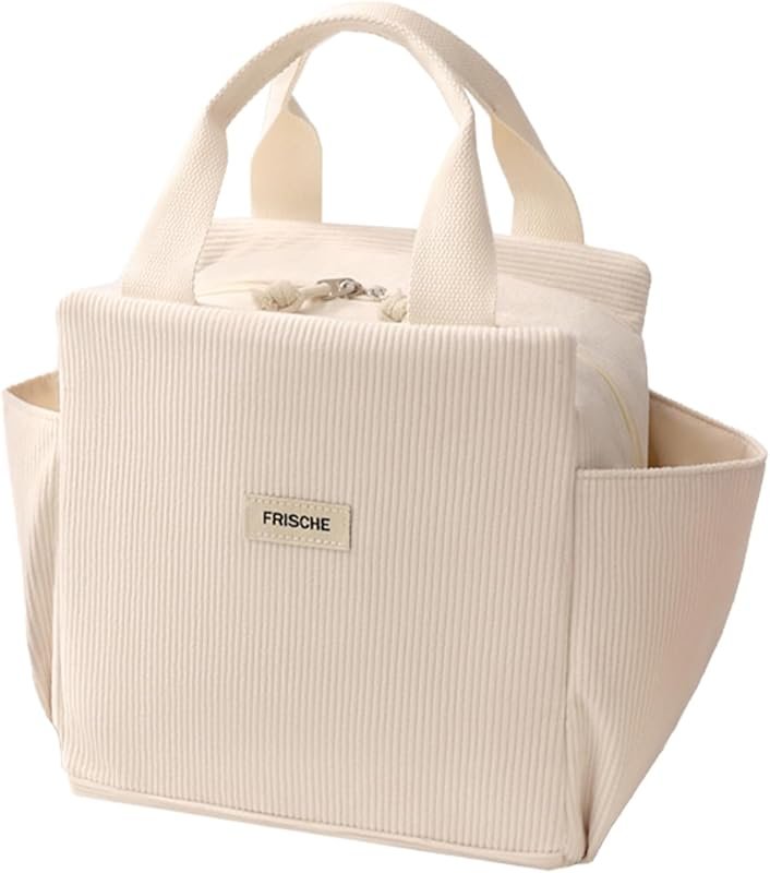 Cute Corduroy Insulated Lunch Bag for Women & Men – Large Capacity wit