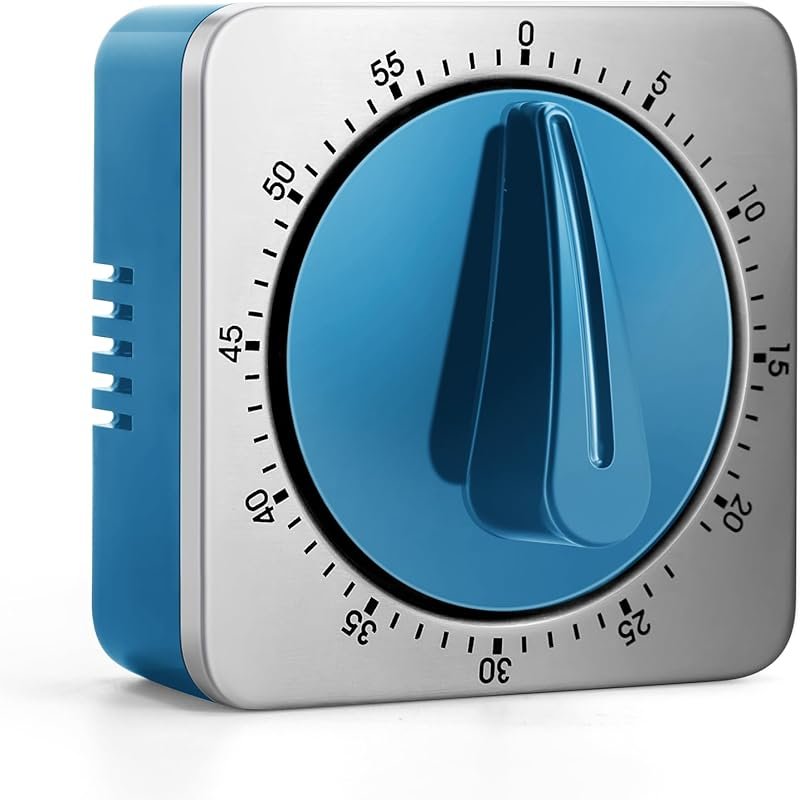 Blue Mechanical Kitchen Timer, Magnetic Stainless Steel, Loud Alarm, N