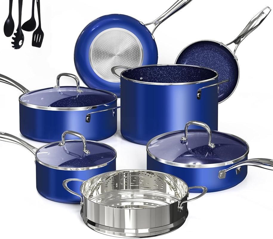 Deluxe DUXANO 14PC Anti-Scratch Ceramic Nonstick Cookware Set, Inducti