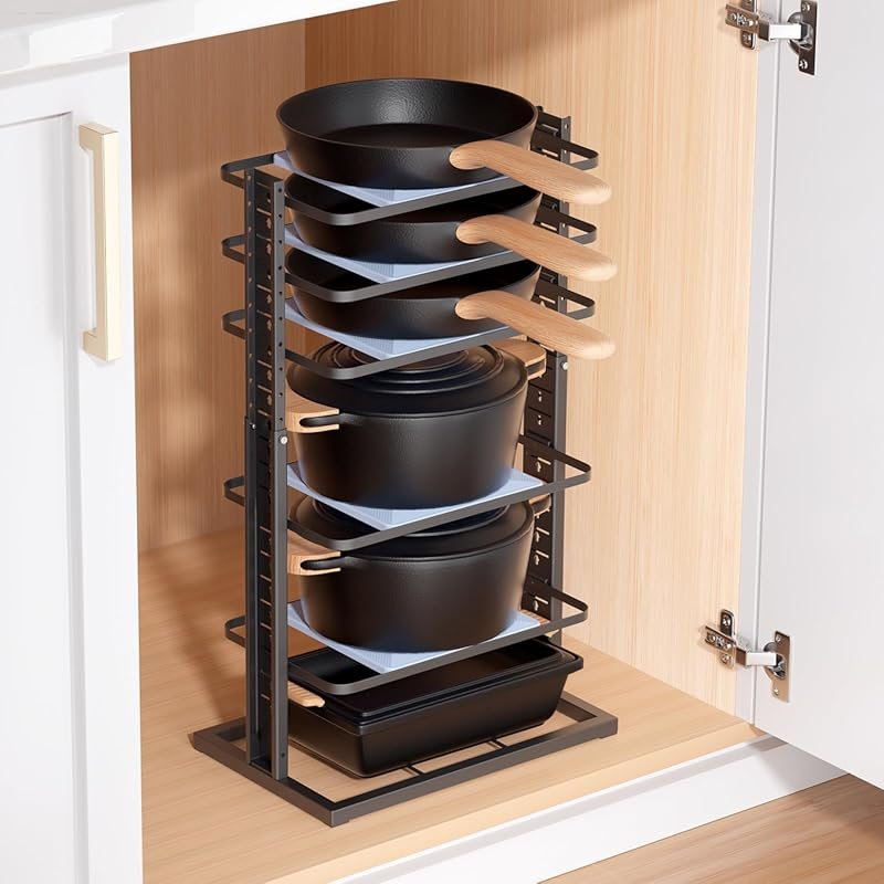 LAMU 6-Tier Heavy-Duty Adjustable Pot and Pan Organizer for Under Cabi