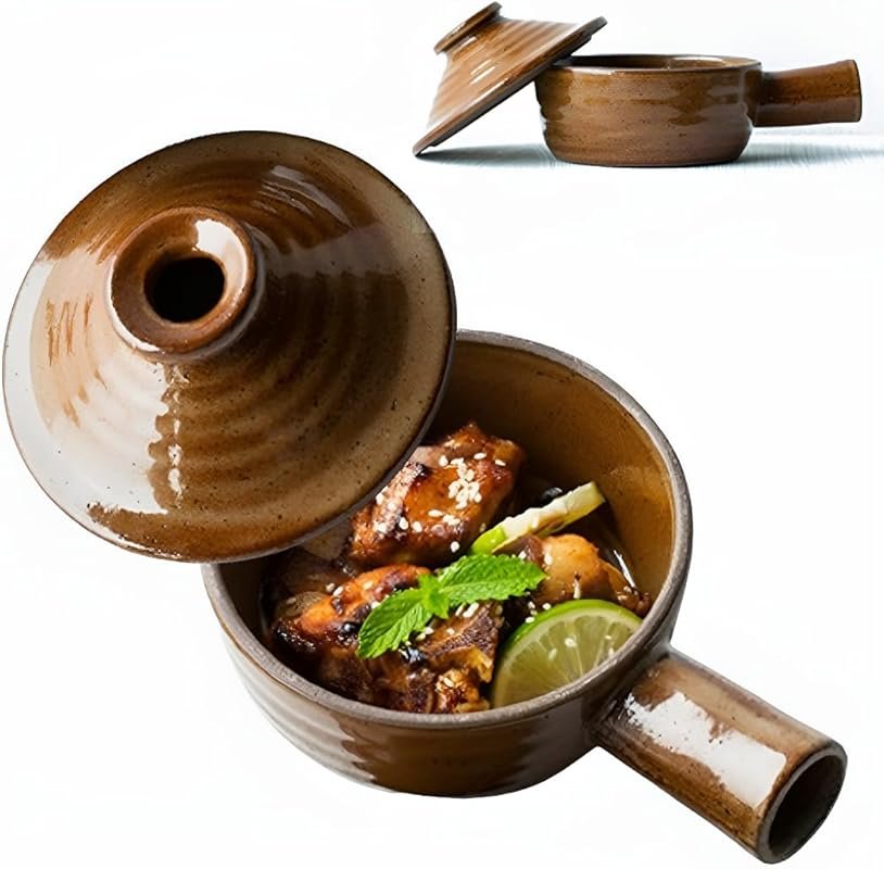 Ceramic Microwave Egg Poacher with Dome Chimney Lid and Hollow Handle 