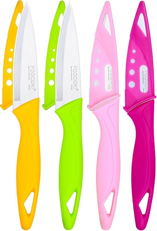 4 Inch Stainless Steel Paring Knives Set with Sheaths, Ideal for Peeli