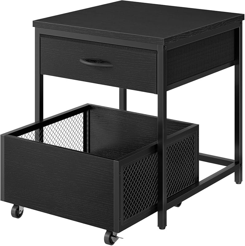 CHOEZON Square End Table with Mini Fridge Stand, Mobile Nightstand wit