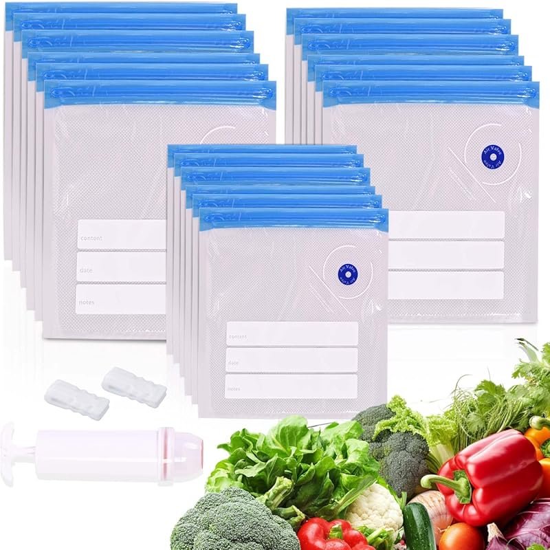 40PCS Reusable Sous Vide Bags with Air Valve – Large + Small Sizes for