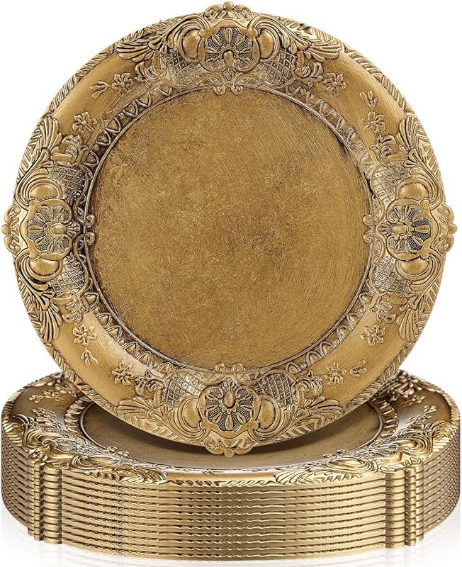 Antique Gold Embossed Rim Charger Plates – 13