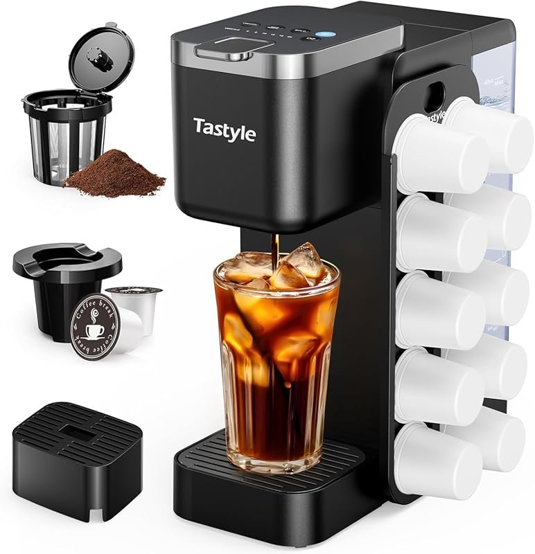 Tastyle Hot & Iced Coffee Maker with Magnetic K-Pod Organizer, Stores 