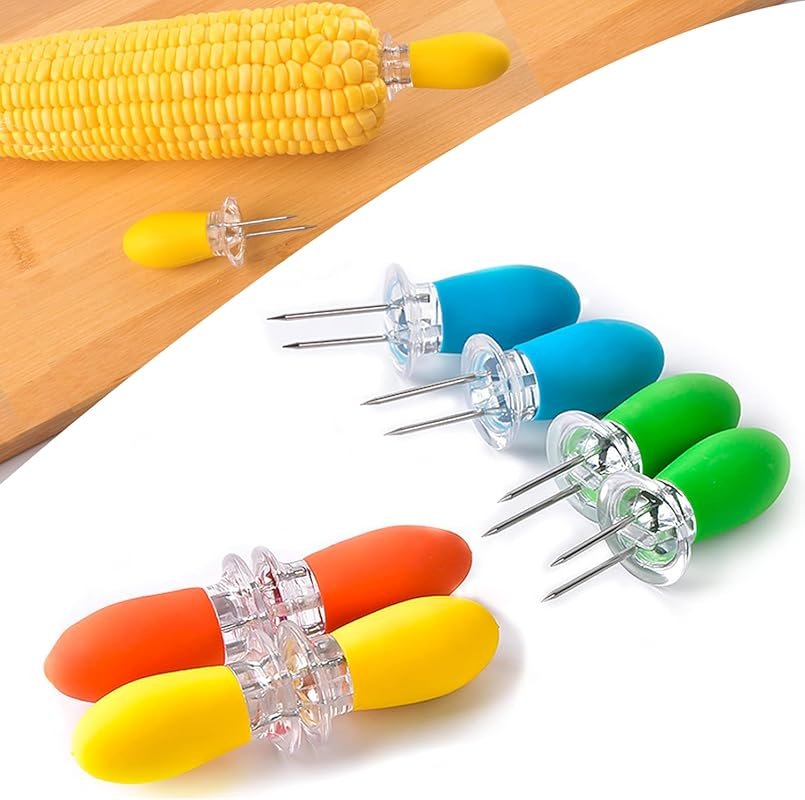 8 Pcs Large Stainless Steel Corn Holders with Silicone Handles for BBQ