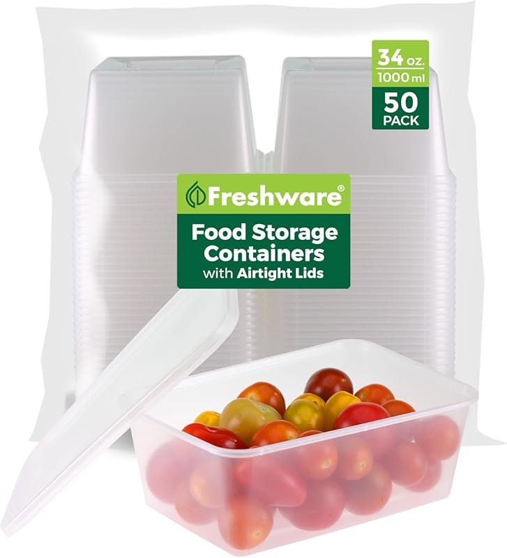 Freshware 50-Pack 34 oz BPA-Free Stackable Leakproof Microwave Food St