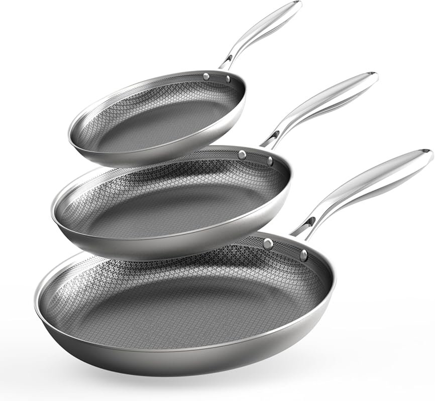 COOKER KING Stainless Steel Frying Pans Set of 3 (8+10+12