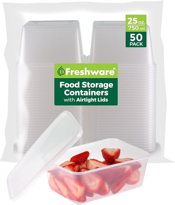 Freshware 50-Pack 25 oz BPA-Free Stackable Leakproof Microwave Food St