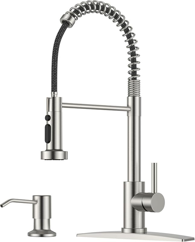 FORIOUS Brushed Nickel Kitchen Faucet with Pull Down Sprayer and Soap 