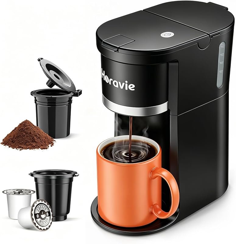 Fast-Brew Small Coffee Maker for K-Cup & Grounds, 6–12oz Sizes, Descal