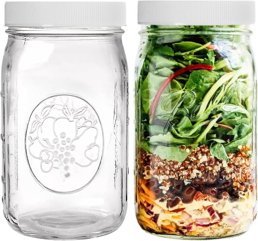 2 Pack 32 oz Wide Mouth Mason Jars with Airtight Lids – Quart Size for