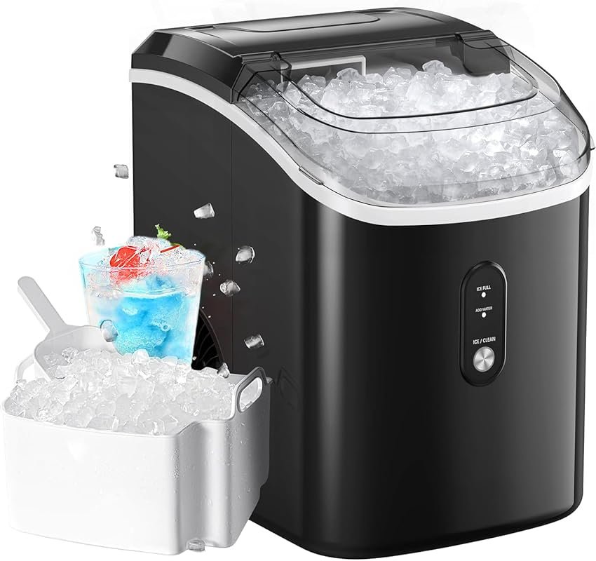 Sonic Nugget Ice Maker Produces 33lbs Chewable Ice Daily, Self-Cleanin