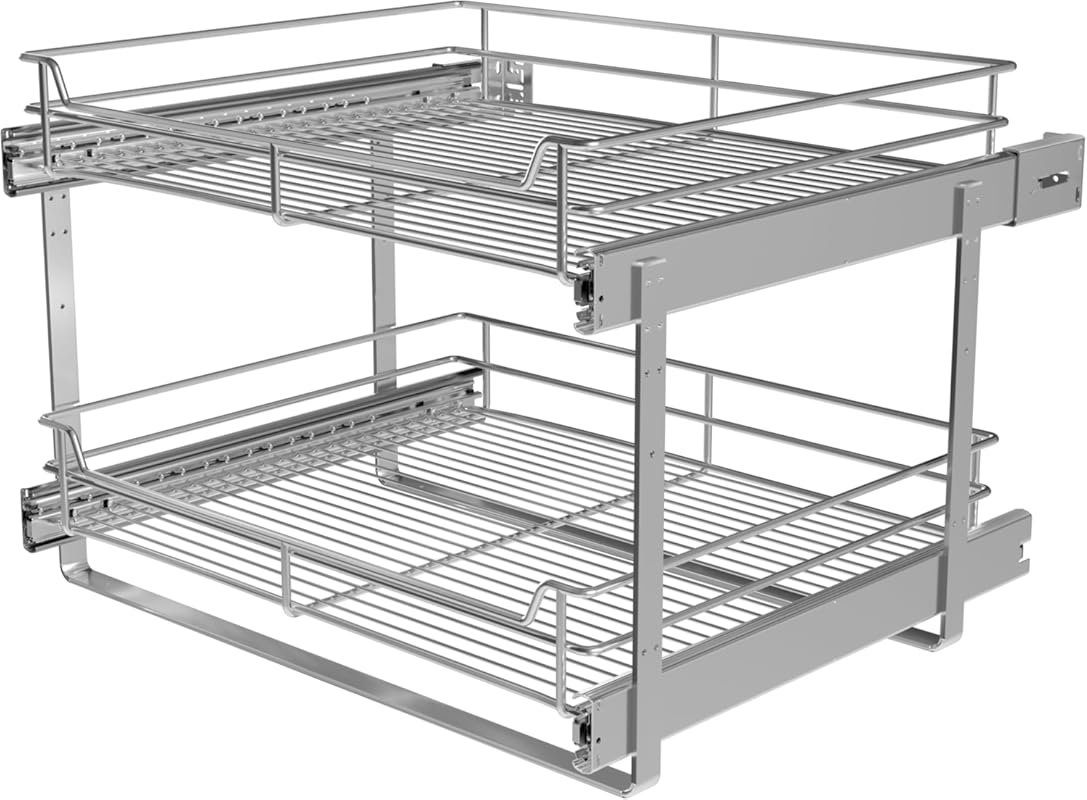 JOWBOOW 2-Tier Metal Slide Out Shelves for Kitchen Cabinets – Pot and 