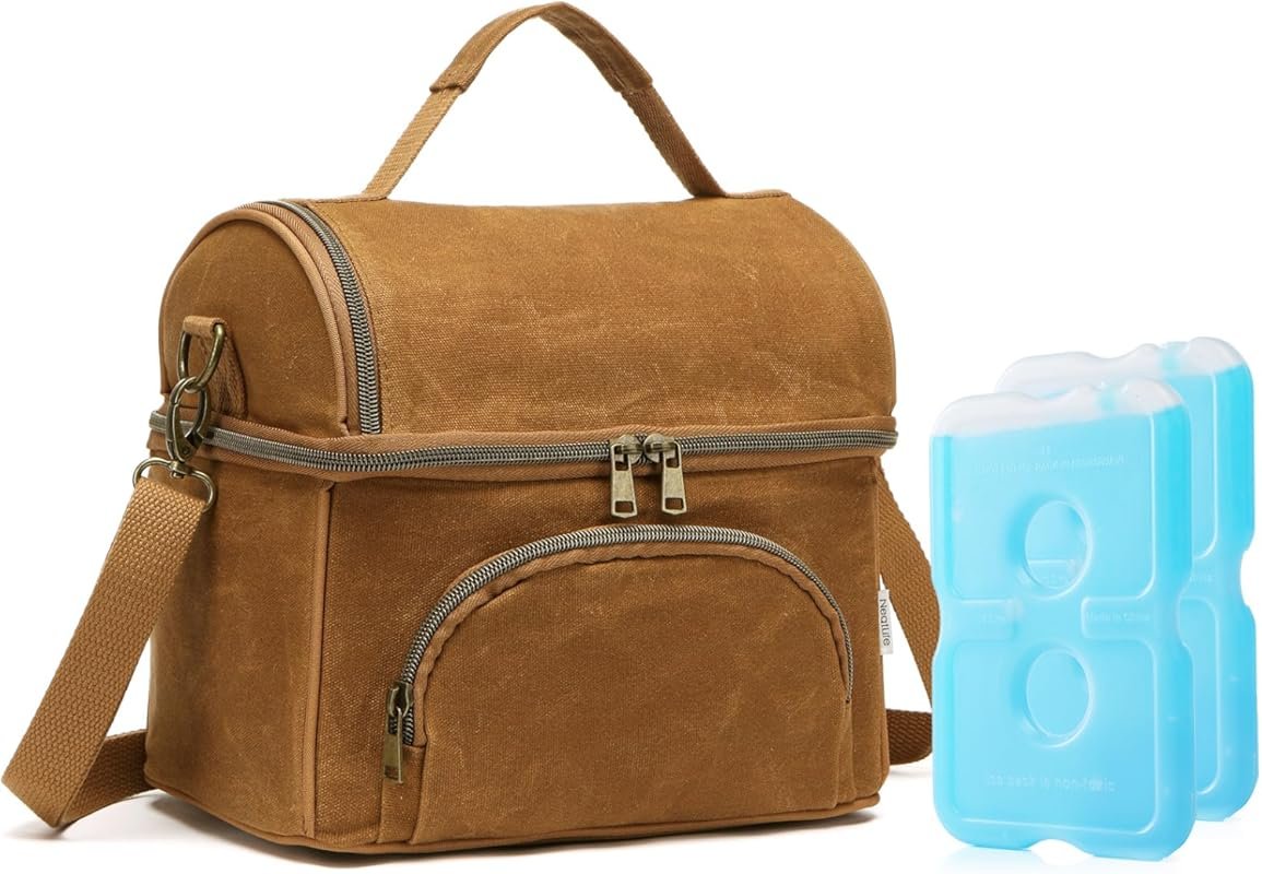 Waxed Canvas Lunch Bag for Men, 10.5L Leakproof Insulated Cooler