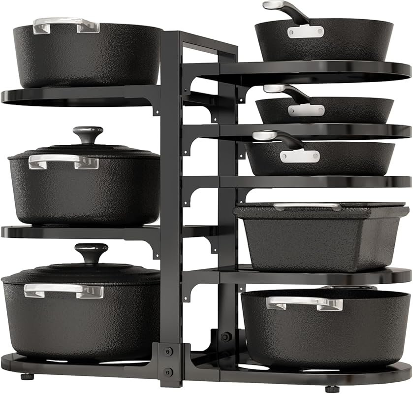 Heavy-Duty Adjustable 8-Tier Pot and Pan Organizer for Kitchen Cabinet