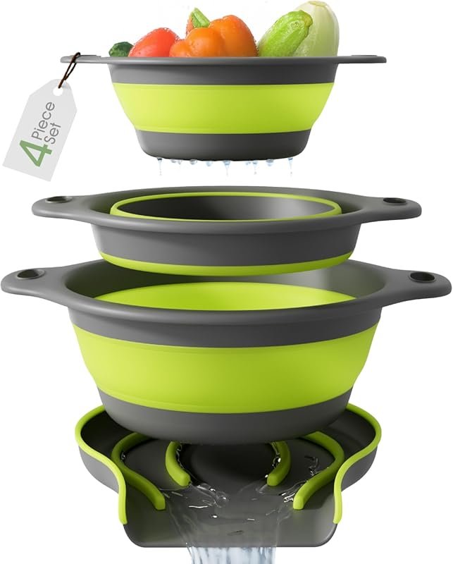 Gevoli 3-Pack Collapsible Colanders with Self-Draining Base, Over-Sink