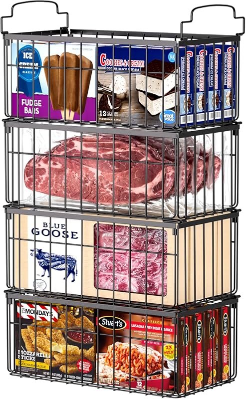 MSERCUOR Foldable Freezer Organizer Bins – 4 Pack Stackable Deep Chest