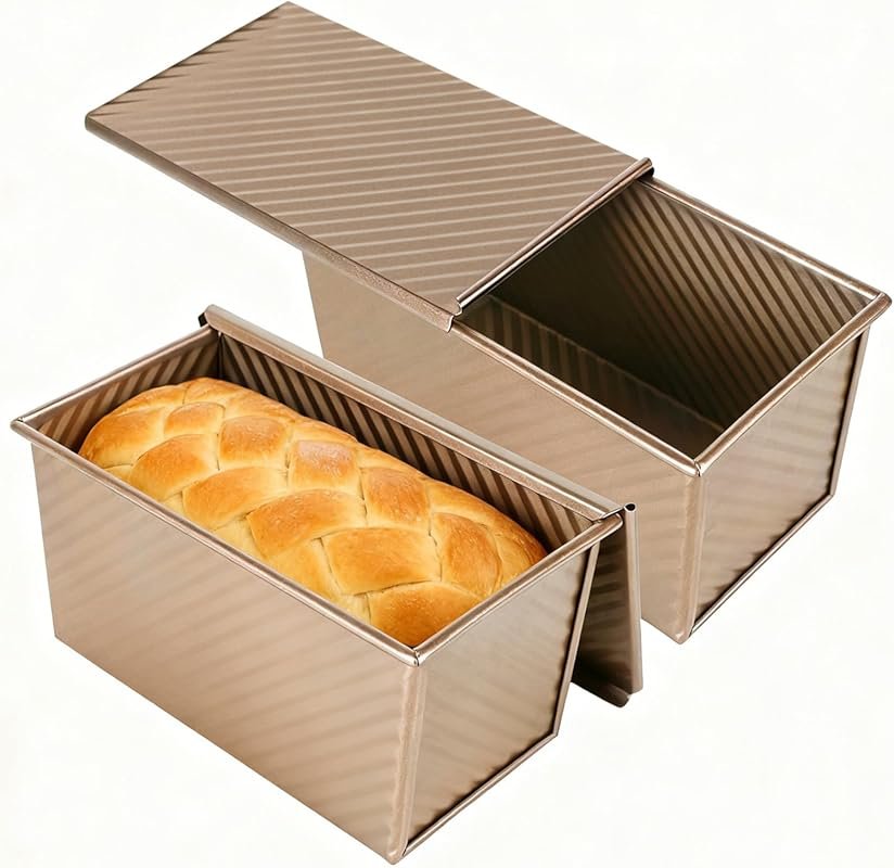 Pullman Loaf Pan with Lid 2 Pack, 8x4 Inch, Nonstick Carbon Steel for 
