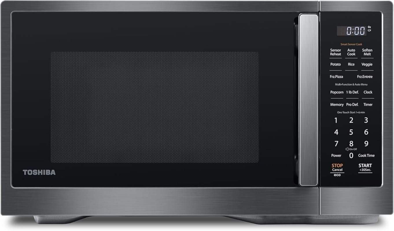 TOSHIBA 1.2 Cu Ft 1000W Microwave with Stylish Design, 13 Menus & Turn