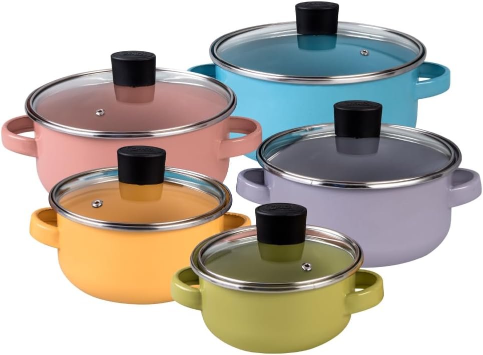 Cinsa 10-Piece Enamel on Steel Pot Set with Lids, Multi-Stove Compatib