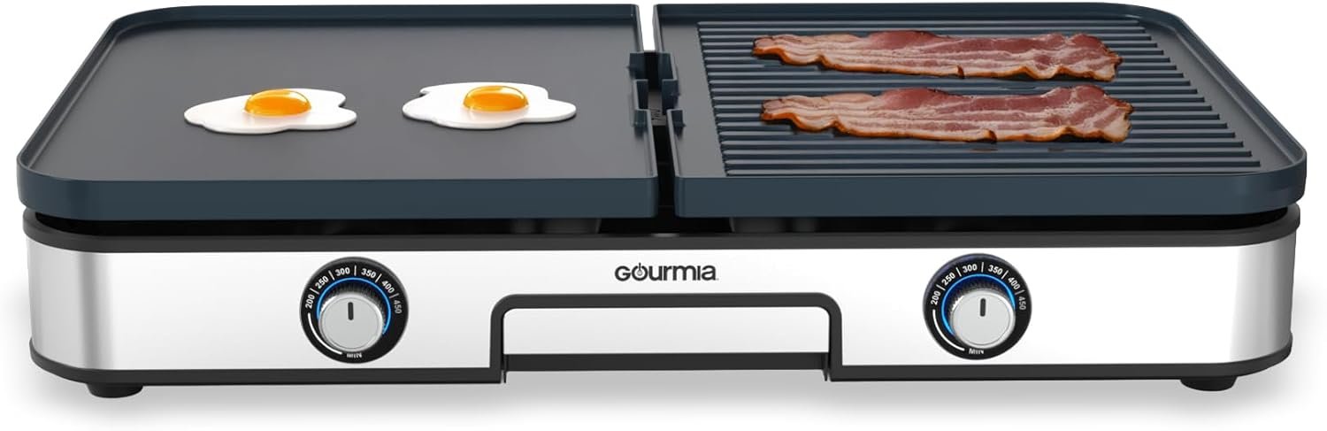 Electric 3-in-1 Indoor Grill & Griddle with Reversible Ceramic Plates, XL Surface & Adjustable Temp, Dishwasher Safe