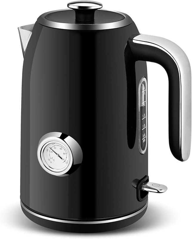 PUKOMC 1.7L Stainless Steel Electric Kettle with Temperature Gauge & A
