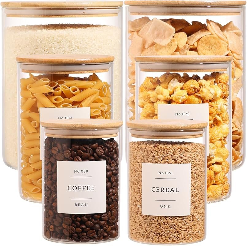 Borosilicate Glass Storage Jars with Bamboo Lids – 6-Pack, Microwave &
