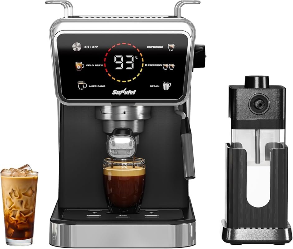 SUNVIVI 20 Bar Espresso Machine with Grinder, Iced Coffee & Touchscree