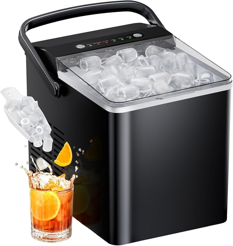 Countertop Ice Maker with Self-Cleaning, 9 Cubes in 6 Mins, Large Bask