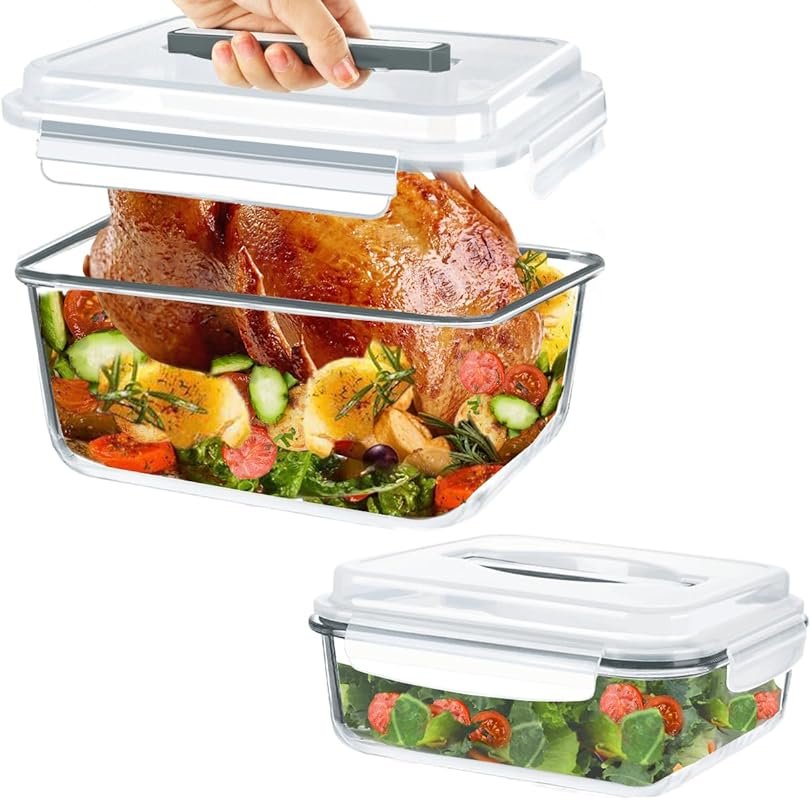 KOMUEE 2 Pack 296oz+76oz Extra Large Glass Meal Prep Containers with A