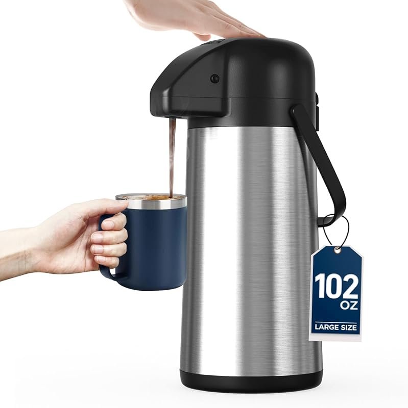 Gezoss 3L Airpot Insulated Stainless Steel Coffee Carafe with Pump, Ho