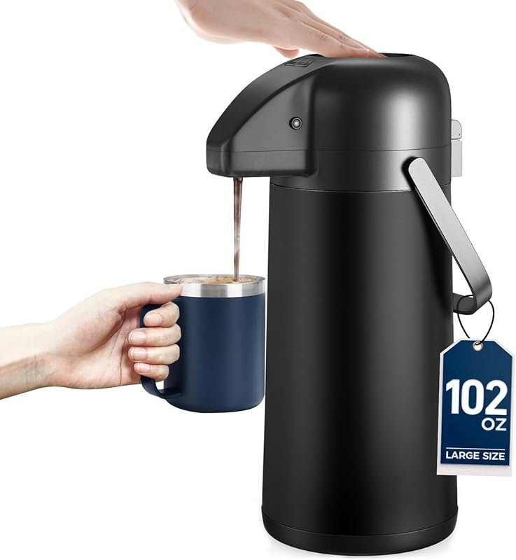 Gezoss 3L Airpot Coffee Carafe with Pump, Insulated Stainless Steel Ho
