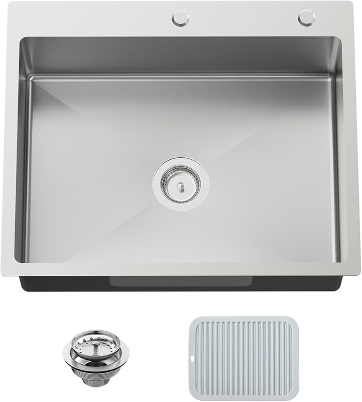 27x22 Inch Stainless Steel Drop-In Kitchen & Bar Sink, Modern Single B