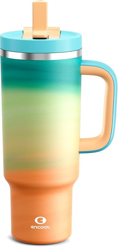 40 oz Insulated Tumbler with Handle & Straw, Stainless Steel Mug Keeps