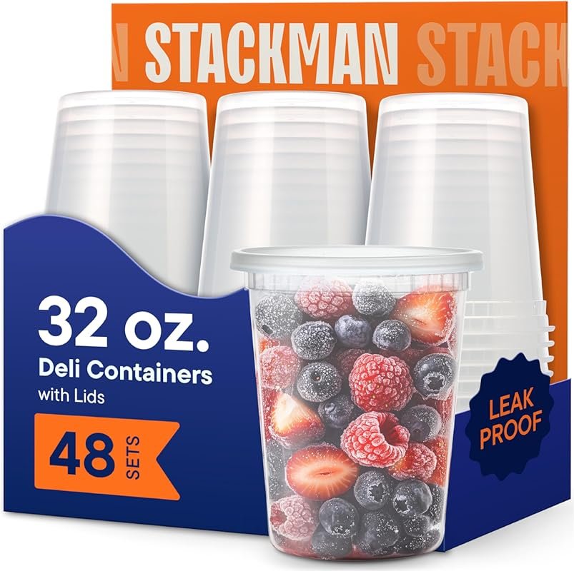 Stack Man 48-Pack 32 oz Quart Clear Airtight Leak-Resistant Deli Conta
