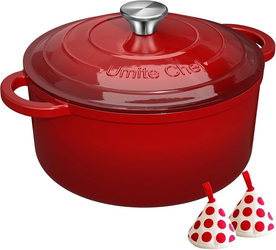 Umite Chef 5QT Enameled Cast Iron Dutch Oven with Lid & Cotton Pothold