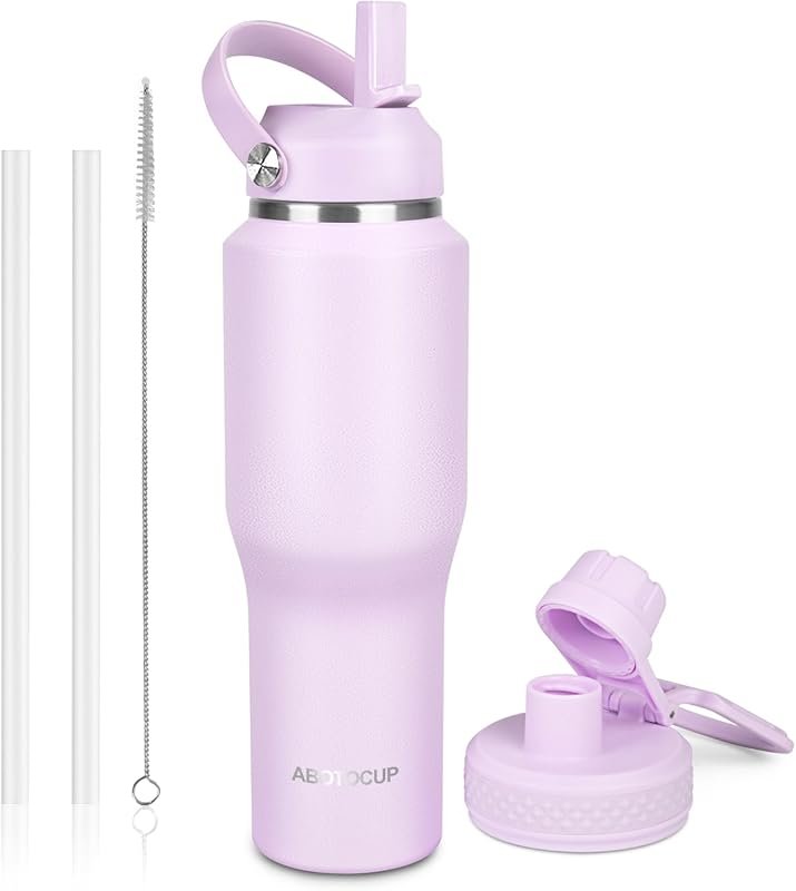 ABOTOCUP 32oz Double Wall Insulated Water Bottle with Straw Lids, BPA-