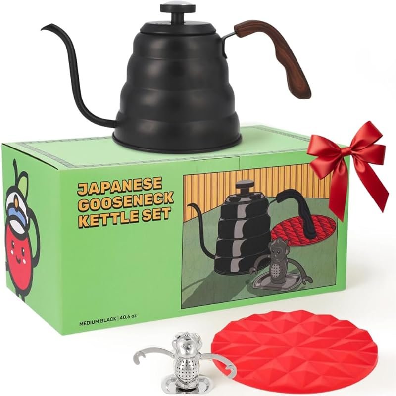Black Japanese Gooseneck Kettle – Stainless Steel Pour Over Kettle wit