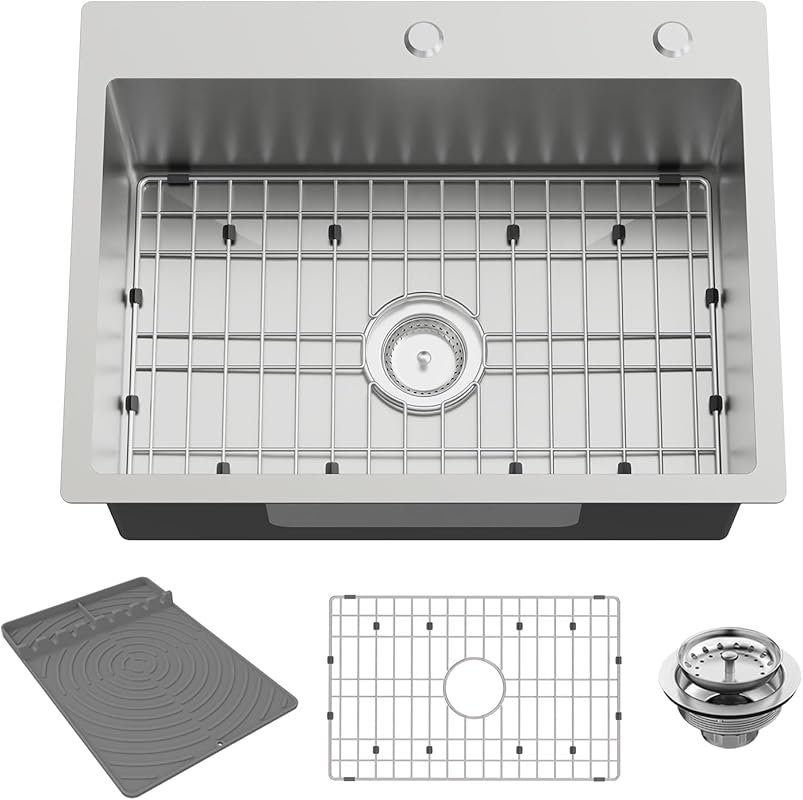 24x18 Inch Stainless Steel Drop-In Topmount Kitchen Sink with Bottom G