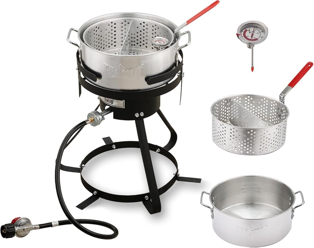 Feasto 10 Qt Aluminum Propane Fish Fryer with 50,000 BTU Burner & Adju