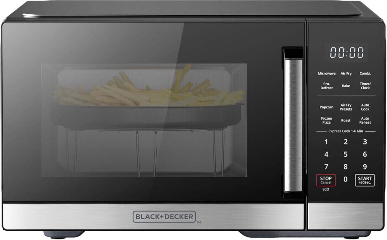 BLACK+DECKER 0.9 Cu.Ft 5-in-1 Microwave with Air Fry, Child-Lock, and 