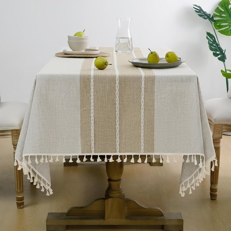 Softalker Outdoor Waterproof Linen-Cotton Tablecloth with Tassel Boho 
