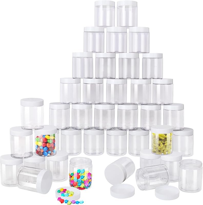 48 Pack 8 oz Clear Plastic Mason Jars with Lids for Cream, Candy & Sam