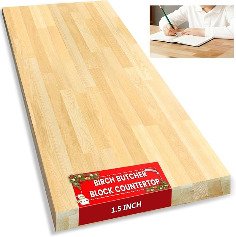 Solid Birch Butcher Block Countertop, Unfinished, Cut to Size, DIY Wor